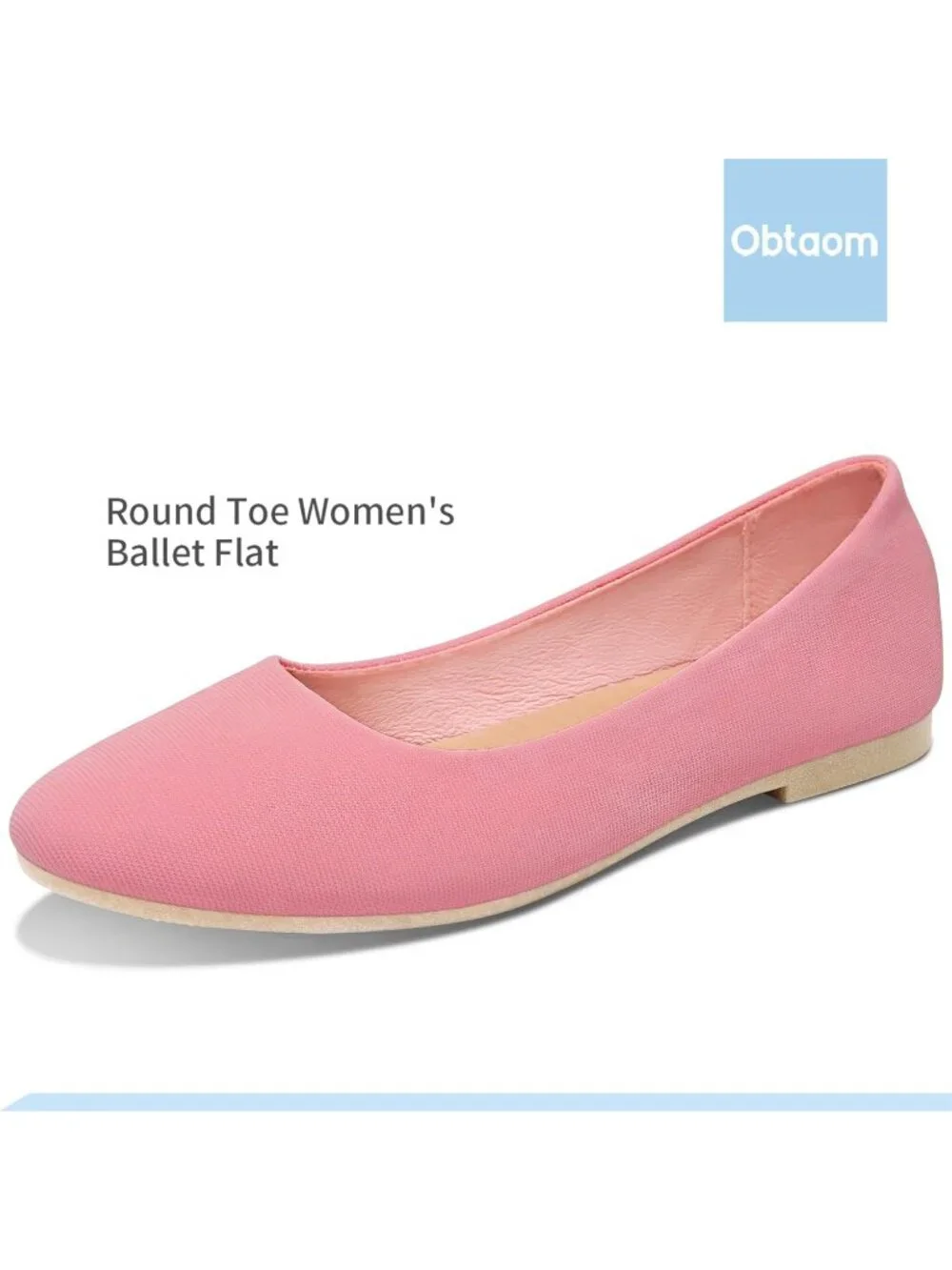 Women's Light Pink Textile Round Toe Flat Shoes Slip on Dress Comfortable